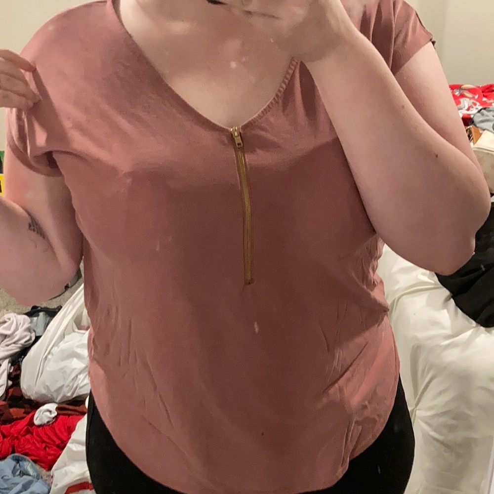 Dusty rose zip up blouse